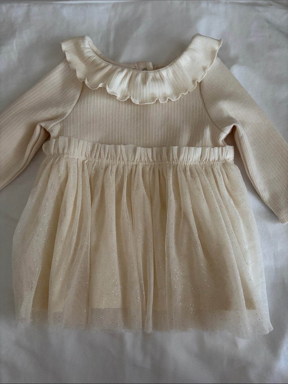 Baby Girl Ruffle Collar Off White Sparkle Tulle Dress